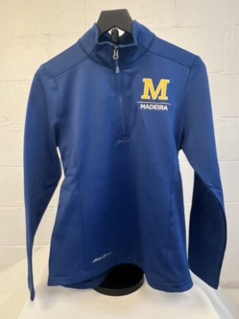 1/2 Zip Eddie Bauer Ladies top, Blue w gold/white M